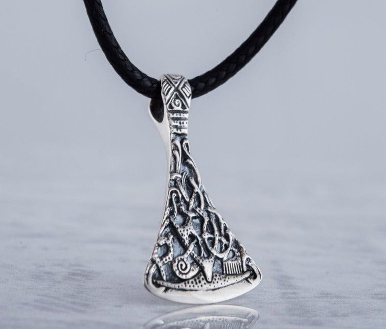 Viking Axe Small Sterling Silver Pendant with Ornament from Mammen Village-2