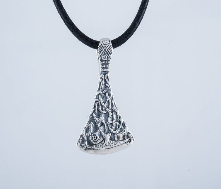 Viking Axe Small Sterling Silver Pendant with Ornament from Mammen Village-3