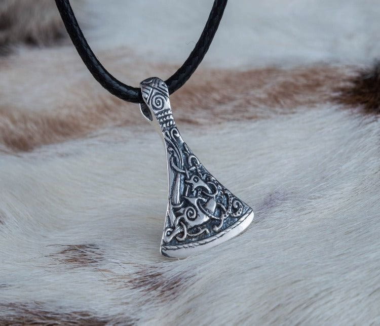 Viking Axe Small Sterling Silver Pendant with Ornament from Mammen Village-4