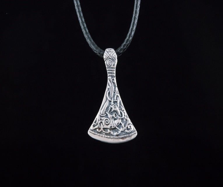 Viking Axe Small Sterling Silver Pendant with Ornament from Mammen Village-5