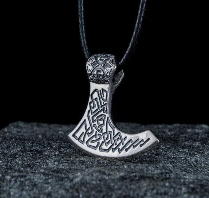 Viking Axe Sterling Silver Pendant with Beautiful Ornament-1