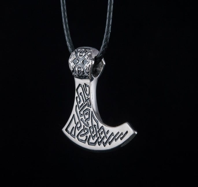 Viking Axe Sterling Silver Pendant with Beautiful Ornament-2