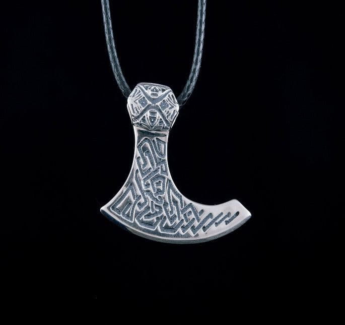 Viking Axe Sterling Silver Pendant with Beautiful Ornament-3