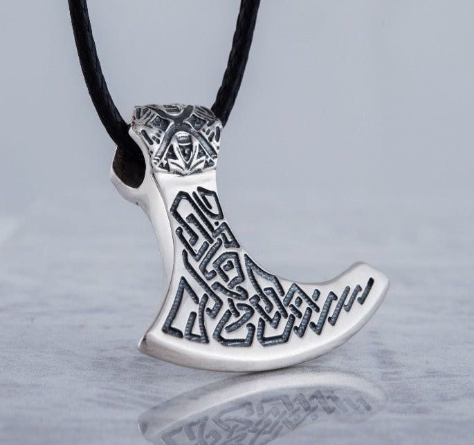 Viking Axe Sterling Silver Pendant with Beautiful Ornament-4