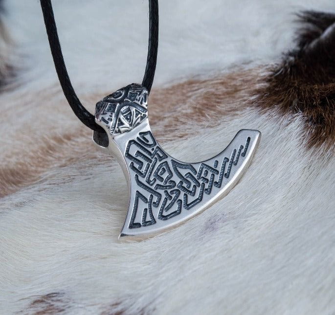 Viking Axe Sterling Silver Pendant with Beautiful Ornament-5