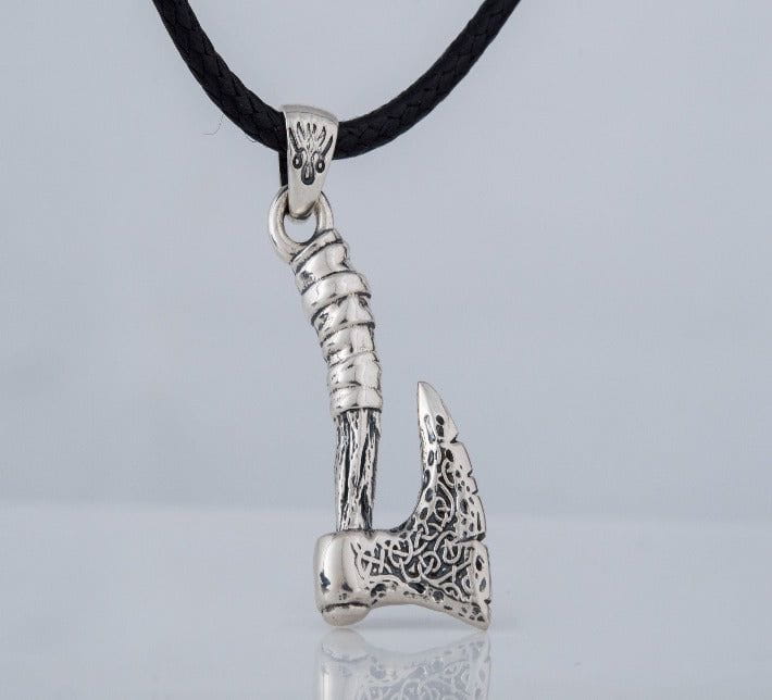 Viking Axe with Ornament Pendant Sterling Silver Norse Jewelry-4