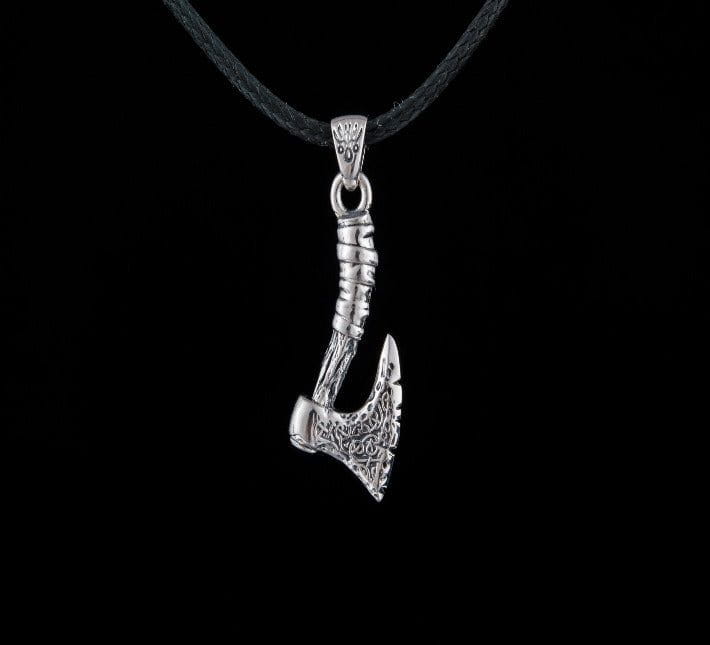 Viking Axe with Ornament Pendant Sterling Silver Norse Jewelry-5
