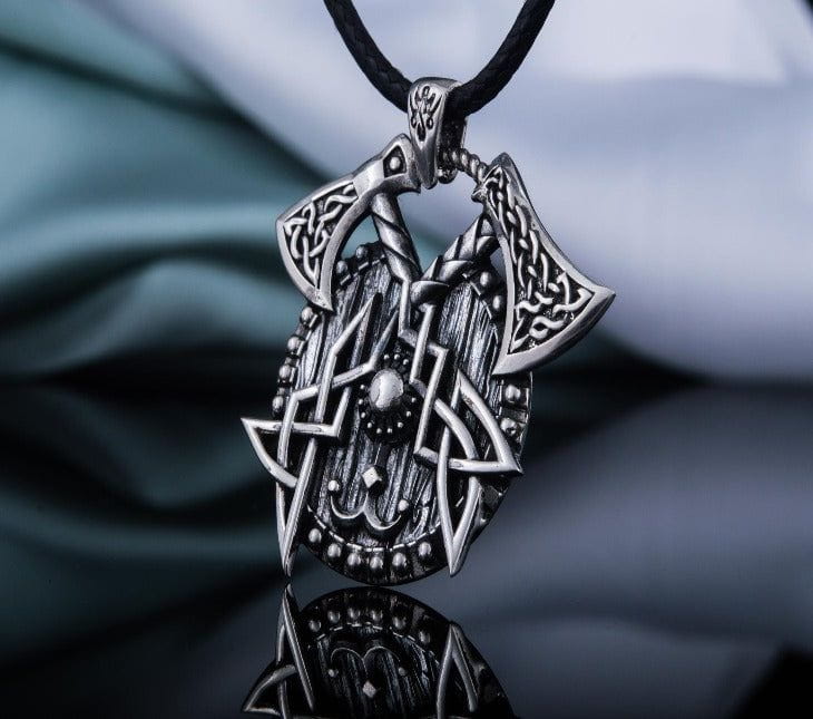 Viking Axes with Shield Sterling Silver Norse Jewelry-2