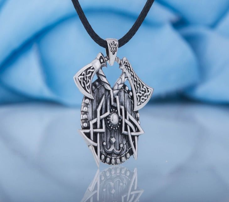 Viking Axes with Shield Sterling Silver Norse Jewelry-3