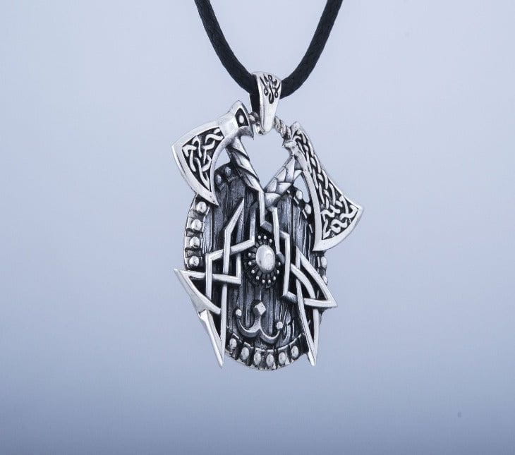 Viking Axes with Shield Sterling Silver Norse Jewelry-4
