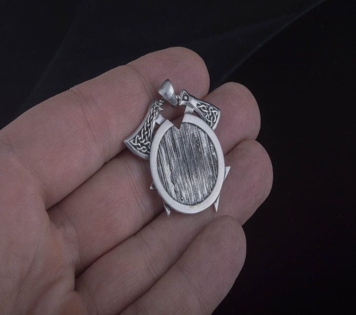 Viking Axes with Shield Sterling Silver Norse Jewelry-5