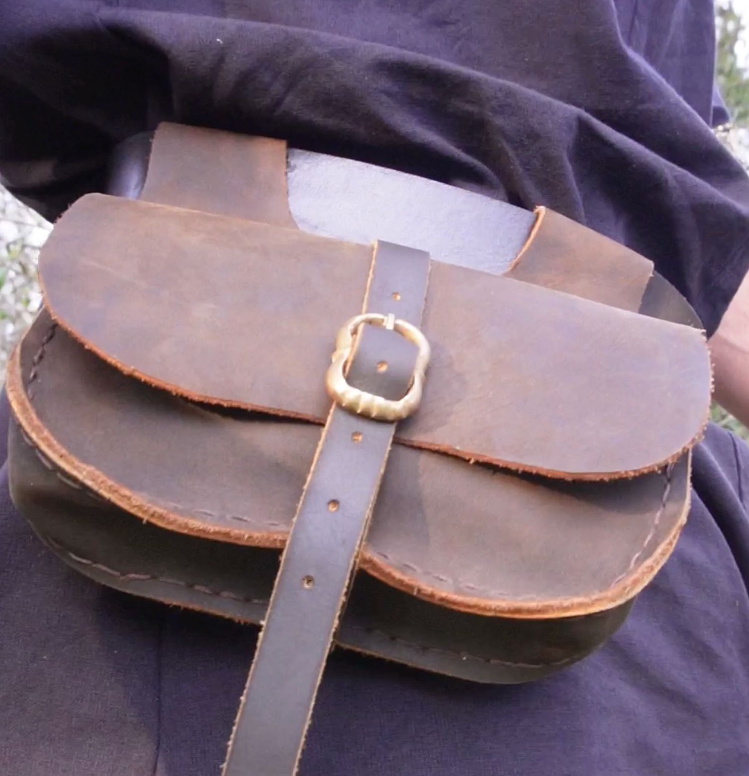 Viking Bag - Leather with Buckle Closure Belt Pouch