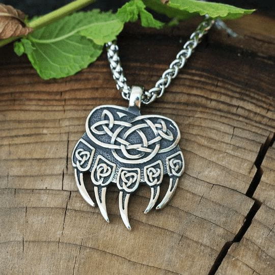 Viking Norse Bear Claw Necklace on Steel Chain