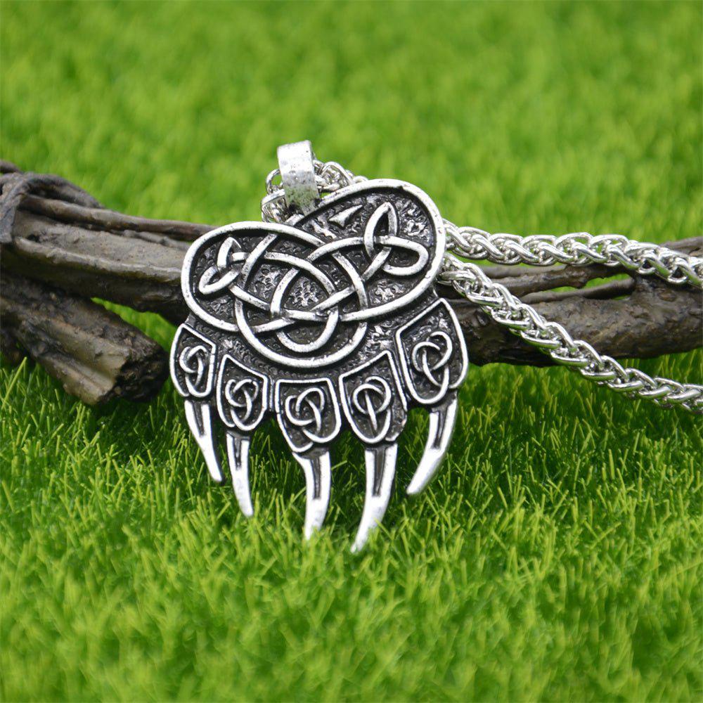 Viking Norse Bear Claw Necklace on Steel Chain