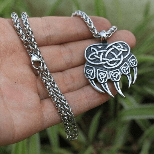 Viking Norse Bear Claw Necklace on Steel Chain