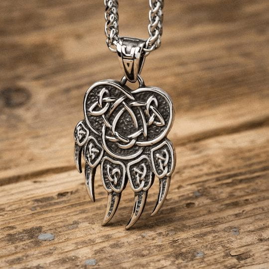 Viking Norse Bear Claw Necklace on Steel Chain