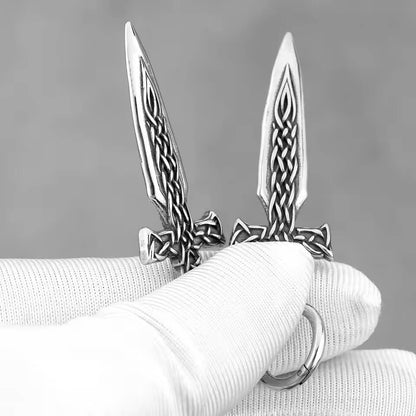 Viking Celtic Cross Blade Drop Earrings