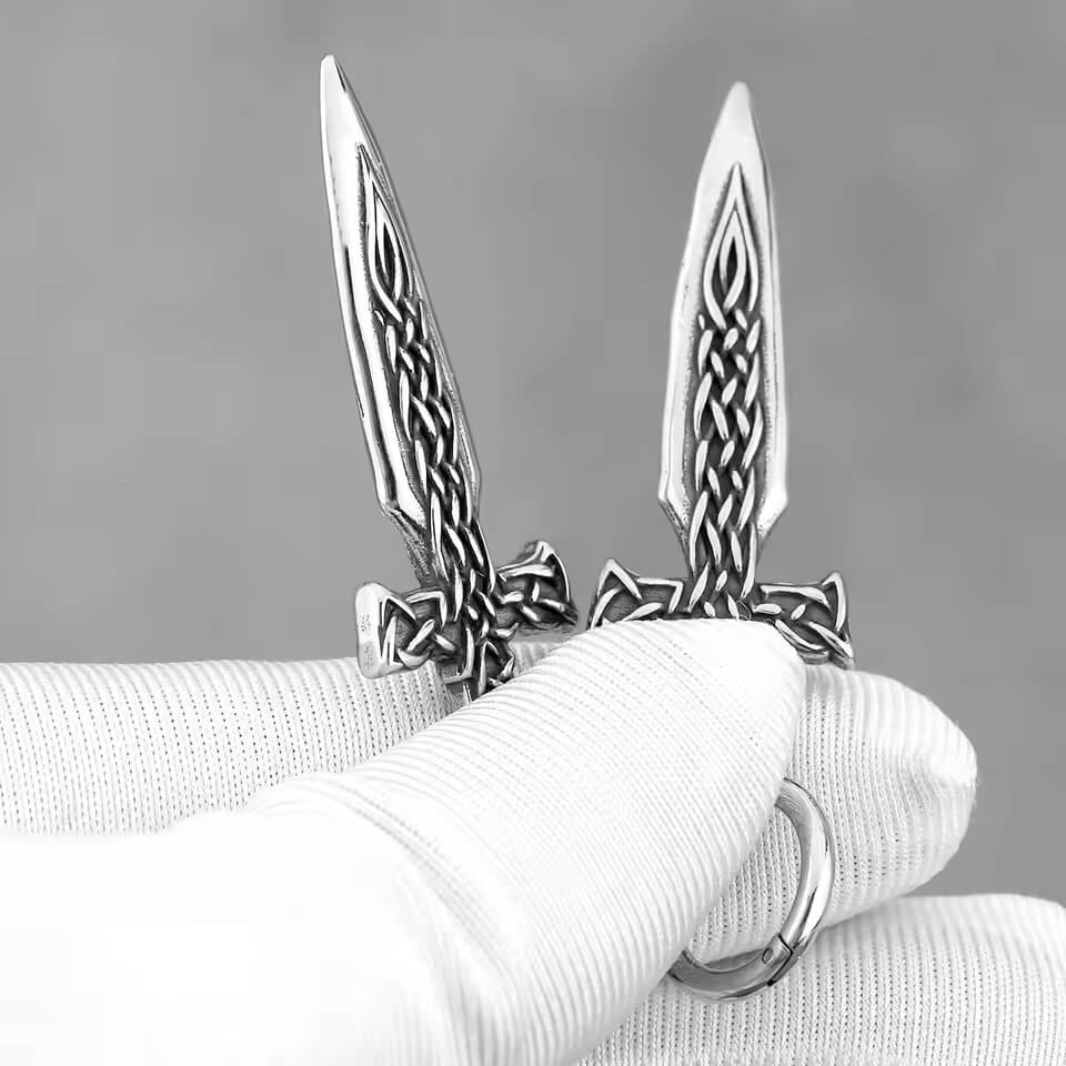 Viking Celtic Cross Blade Drop Earrings