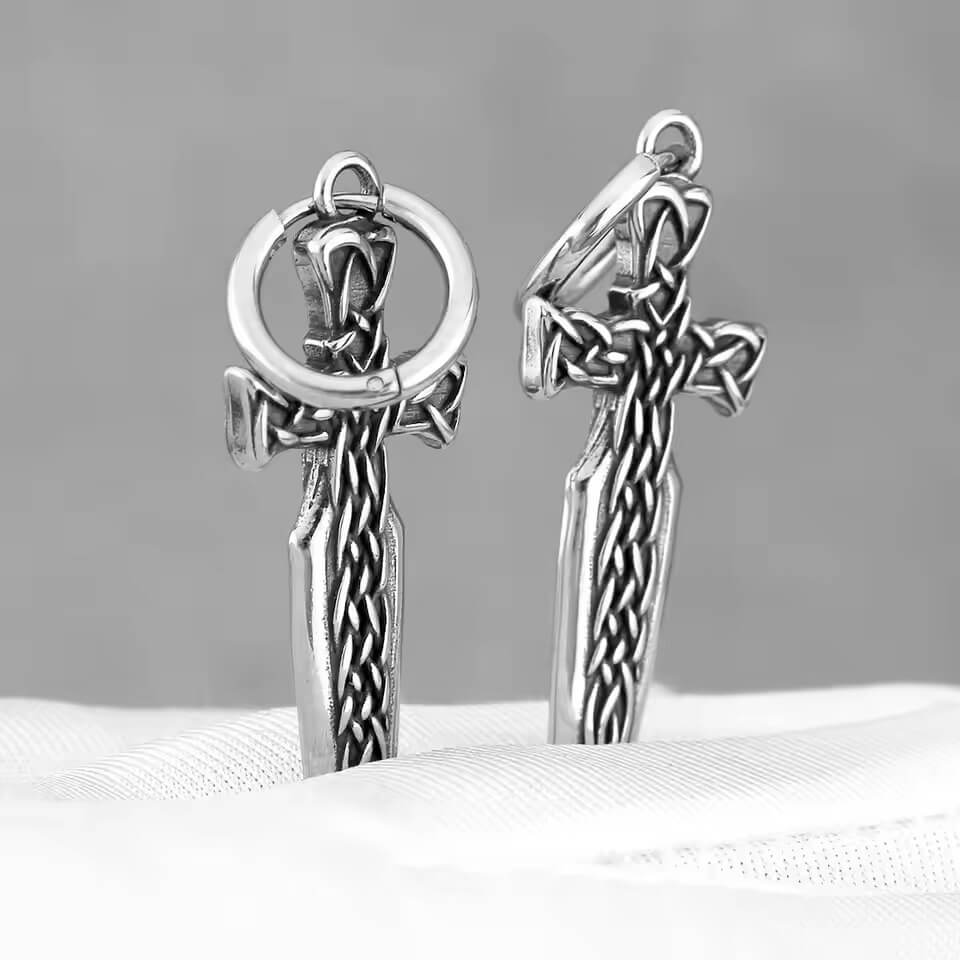 Viking Celtic Cross Blade Drop Earrings