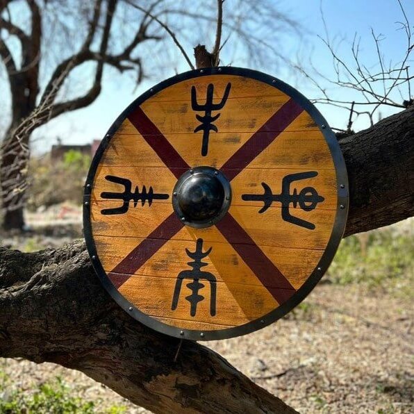Viking Celtic Cross Round Shield | Carved Birch Plywood