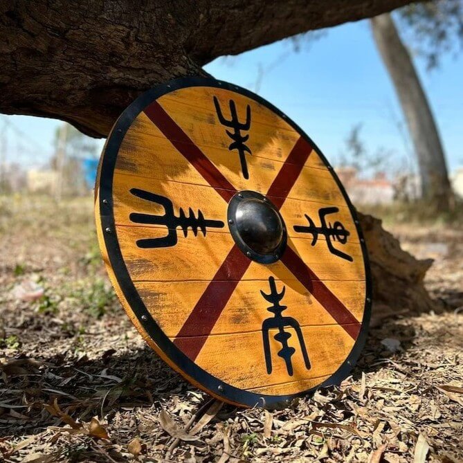 Viking Celtic Cross Round Shield | Carved Birch Plywood