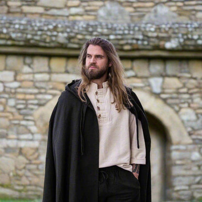 Long Wool Hooded Viking Cloak | Front Tie Closure-2-Viking Warrior