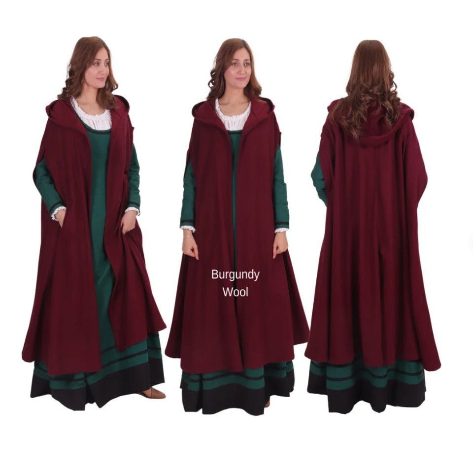 Burgundy Women&#39;s Hooded Wool Viking Cloak