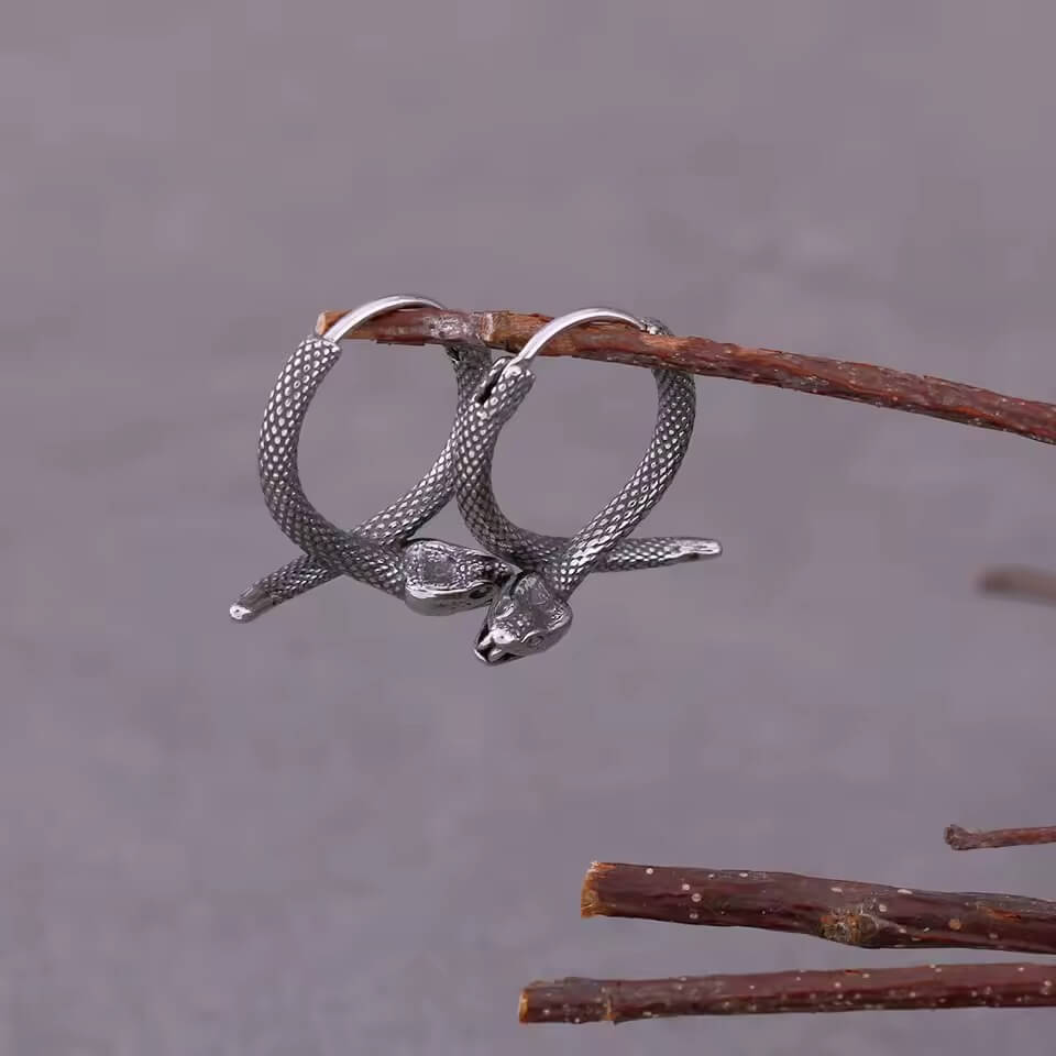 Viking Coiled Serpent Hoop Earrings | Antiqued Finish