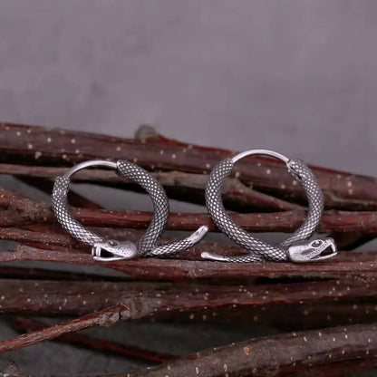 Viking Coiled Serpent Hoop Earrings | Antiqued Finish