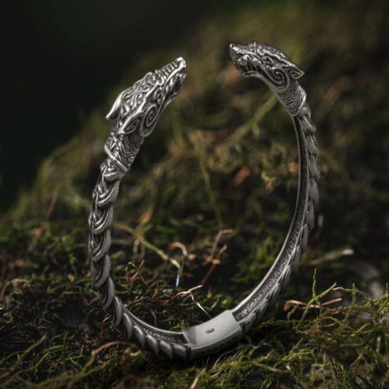 Adjustable Viking Dragon Torc Bracelet Handmade Norse Jewelry