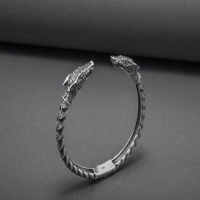 Viking Dragon Bracelet (Torc style) in Silver-2
