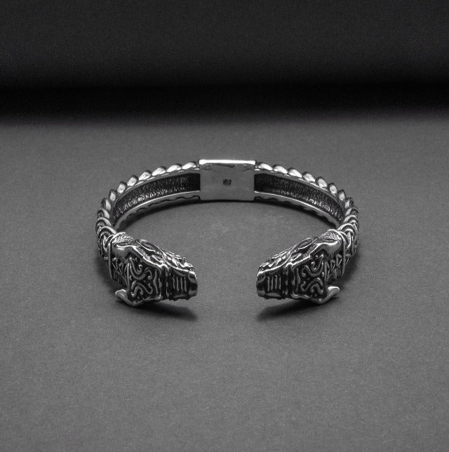 Viking Dragon Bracelet (Torc style) in Silver-5