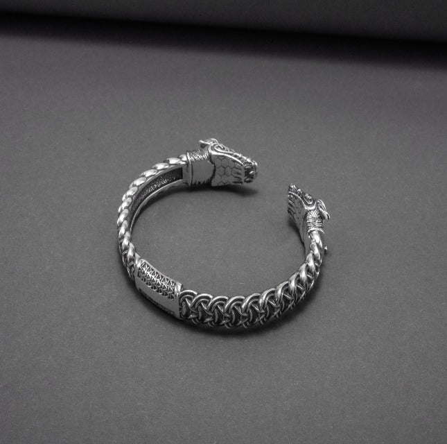 Viking Dragon Bracelet (Torc style) in Silver-6