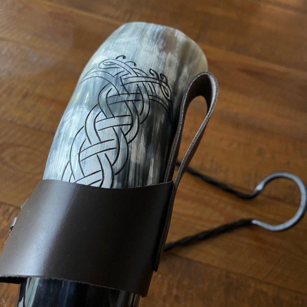 Viking Drinking Horn with Belt Loop and Iron Stand - Odin's Ravens Design-10-Viking Warrior