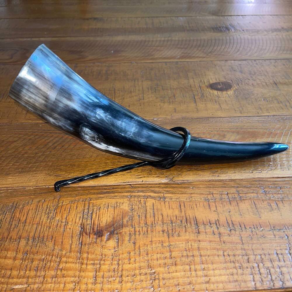 Viking Drinking Horn with Belt Loop and Iron Stand - Odin&#39;s Ravens Design