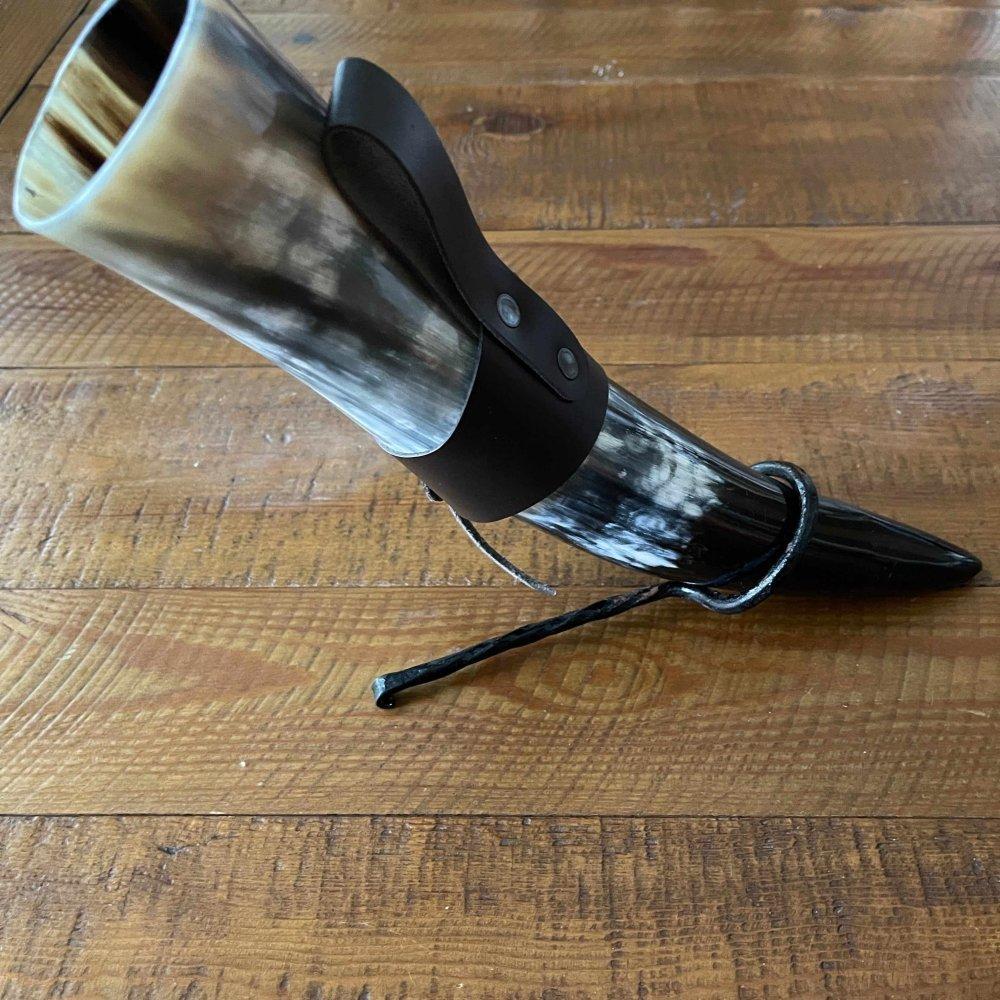 Viking Drinking Horn with Belt Loop and Iron Stand - Odin's Ravens Design-2-Viking Warrior