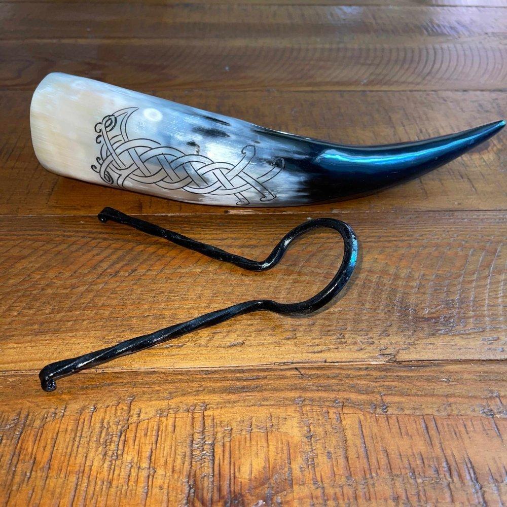 Viking Drinking Horn with Belt Loop and Iron Stand - Odin's Ravens Design-9-Viking Warrior