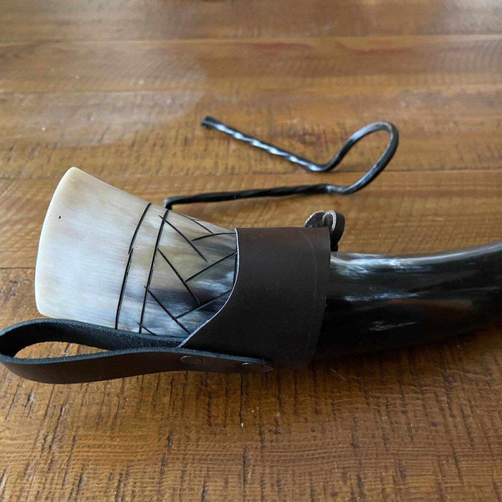 Viking Drinking Horn with Belt Loop and Iron Stand - Scale Pattern-8-Viking Warrior