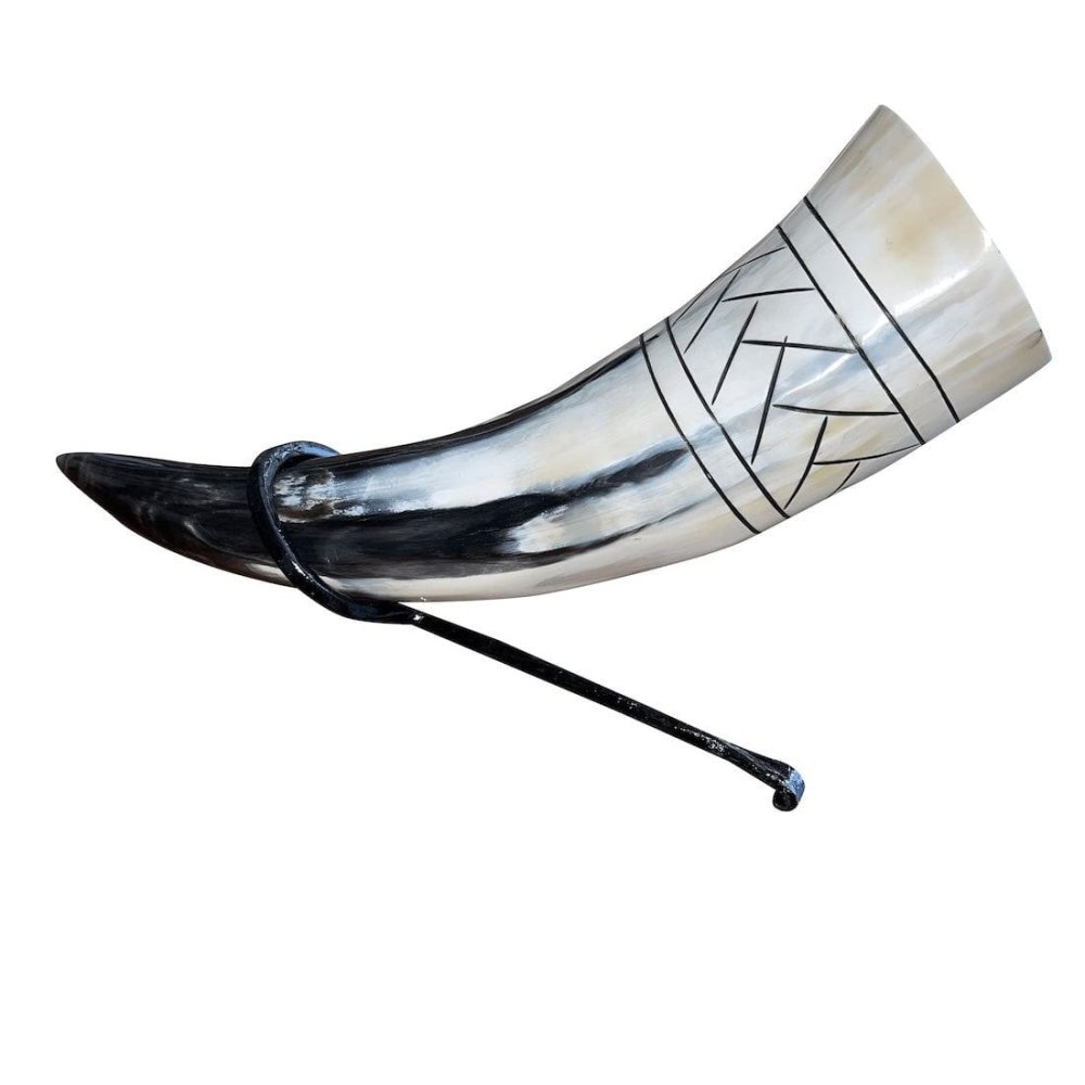 Viking Drinking Horn with Belt Loop and Iron Stand - Scale Pattern-6-Viking Warrior