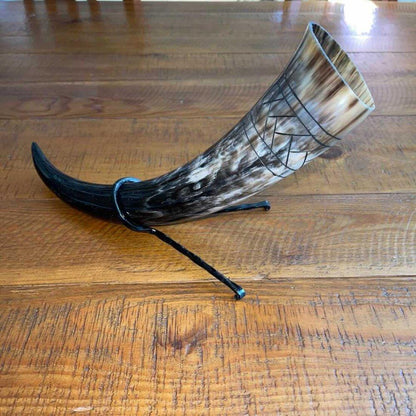 Viking Drinking Horn with Belt Loop and Iron Stand - Scale Pattern-2-Viking Warrior