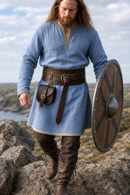 Twin Leather Viking Weapons Belt | 2-1 Brown Detachable Design