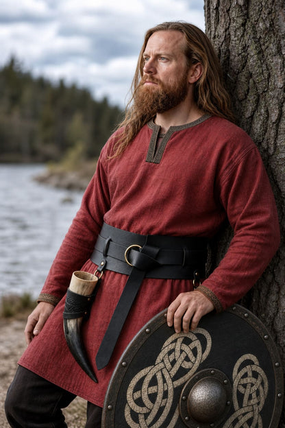 Thick Leather Viking Weapons Belt | 2-1 Black Detachable Design
