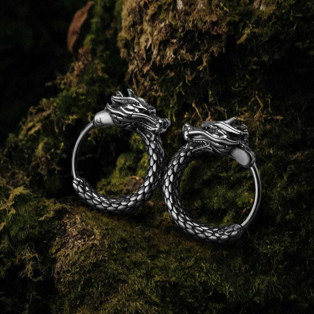 Viking Earrings for Men - Dragon Jewelry Hoops-1