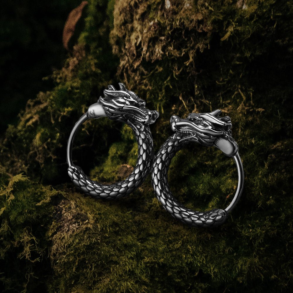 Viking Earrings for Men - Dragon Jewelry Hoops-1