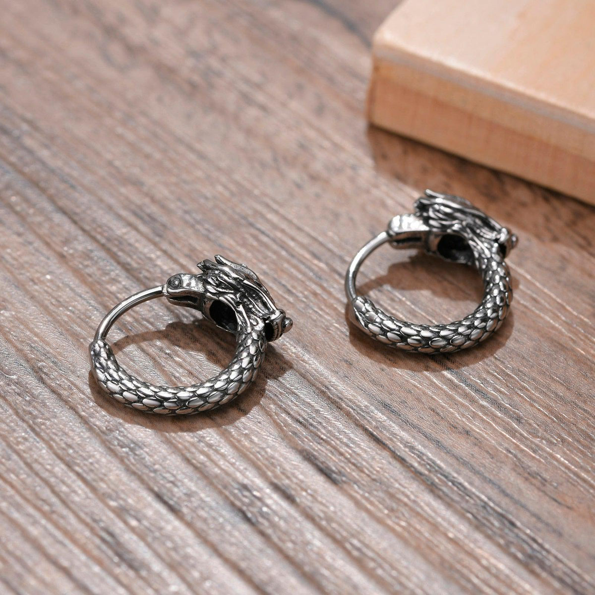 Viking Earrings for Men - Dragon Jewelry Hoops-3