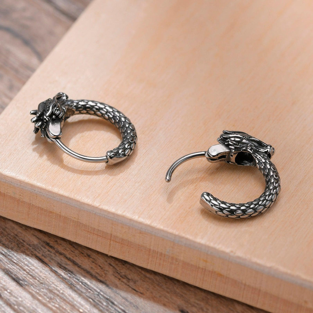 Viking Earrings for Men - Dragon Jewelry Hoops-5