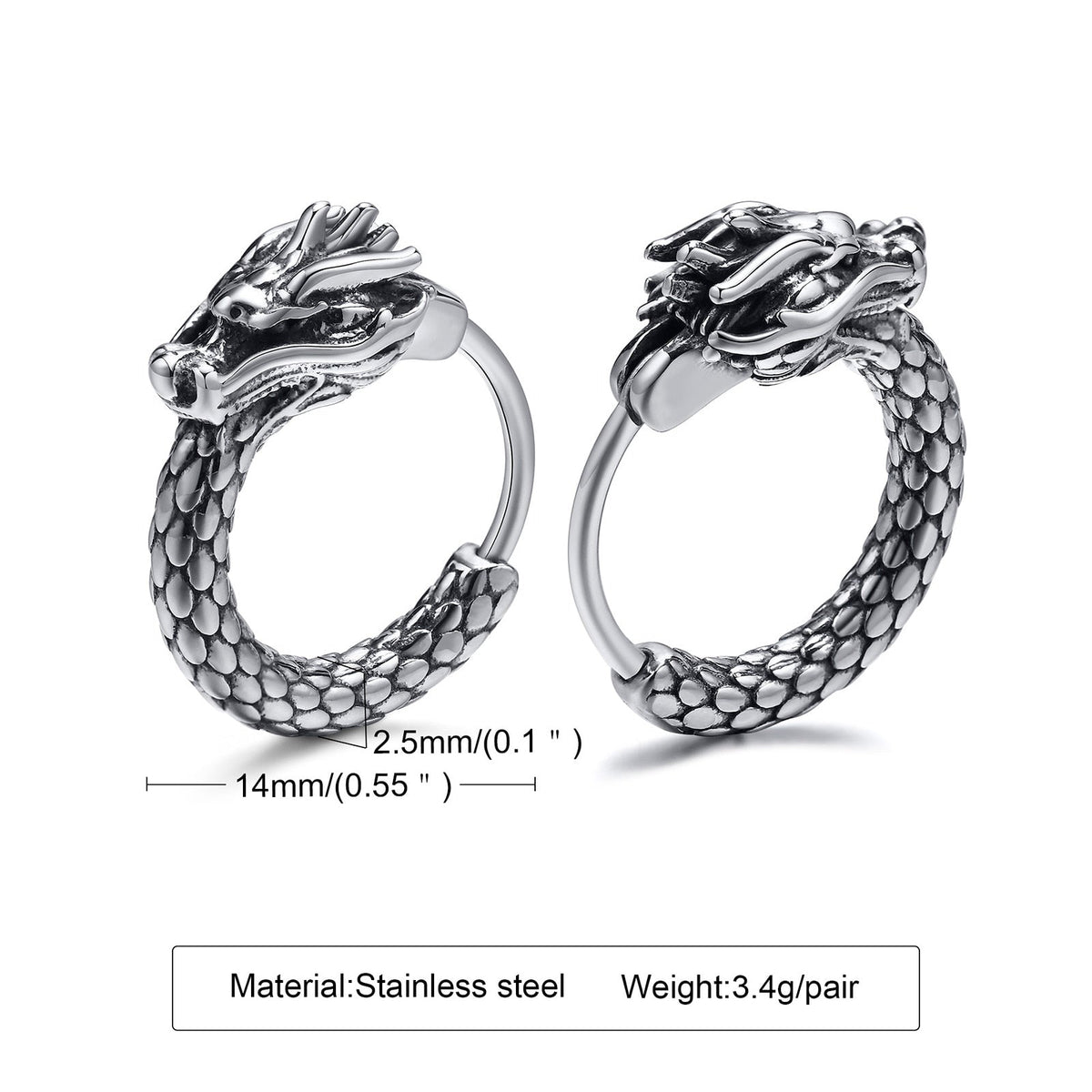 Viking Earrings for Men - Dragon Jewelry Hoops-6