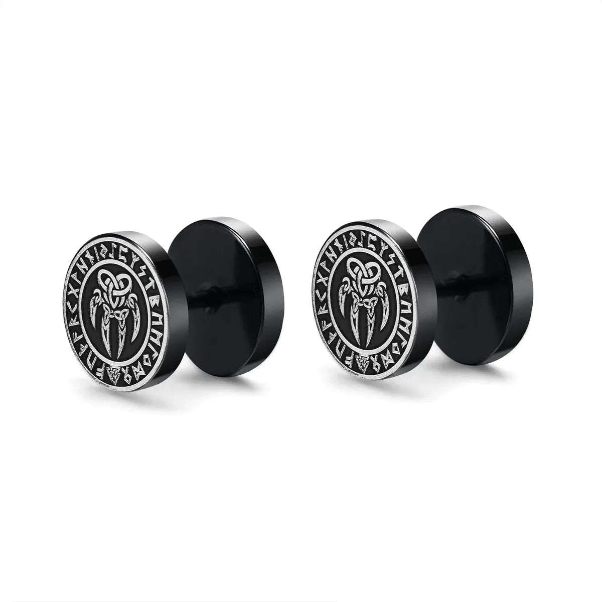 Viking Earrings with Norse Bear Claw Symbol - Black Studs-2