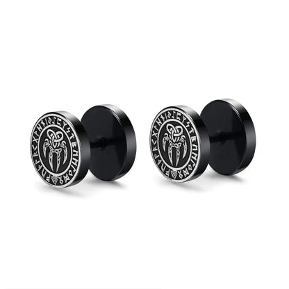 Viking Earrings with Norse Bear Claw Symbol - Black Studs-2