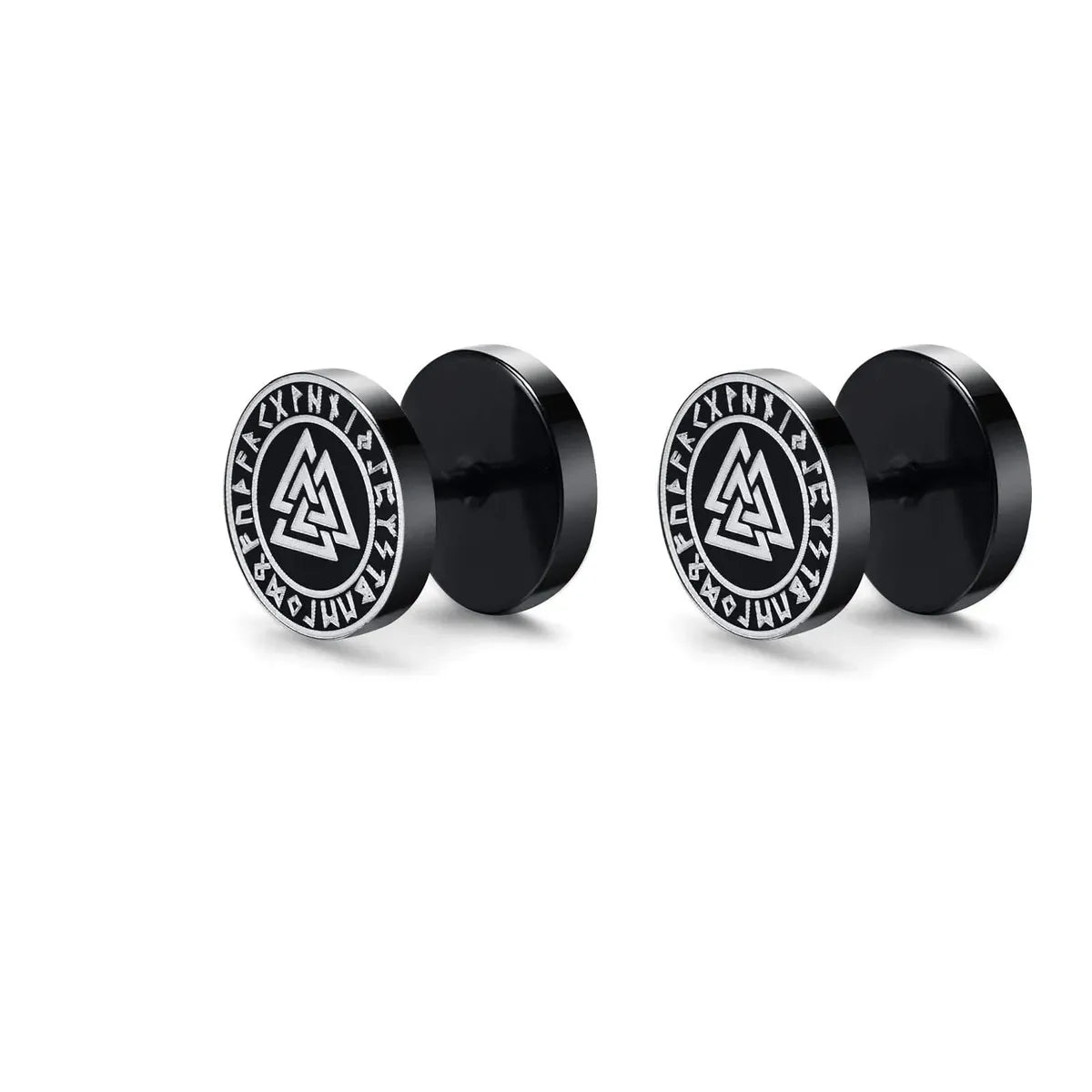 Viking Earrings with Norse Valknut Symbol - Black Studs-2